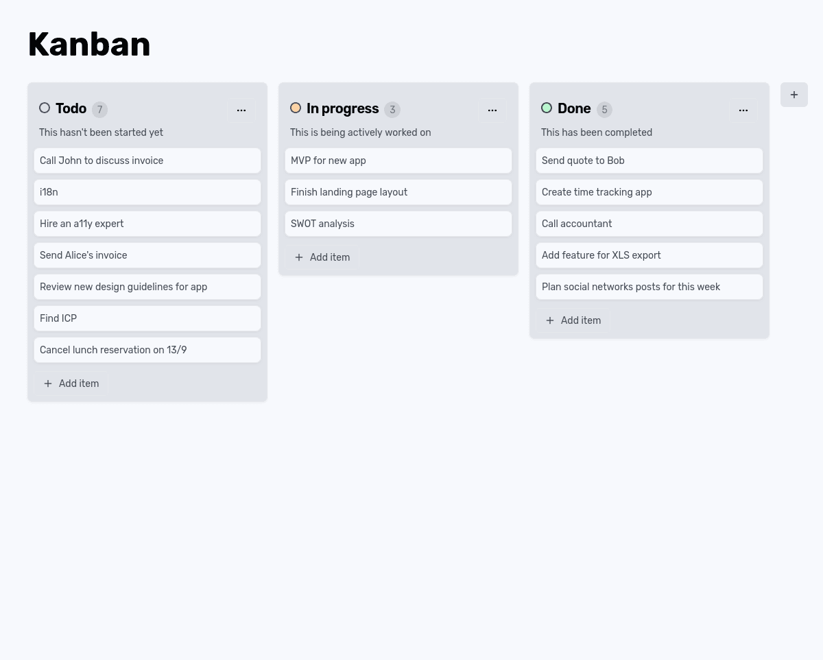 Screenshot of the kanban free tool